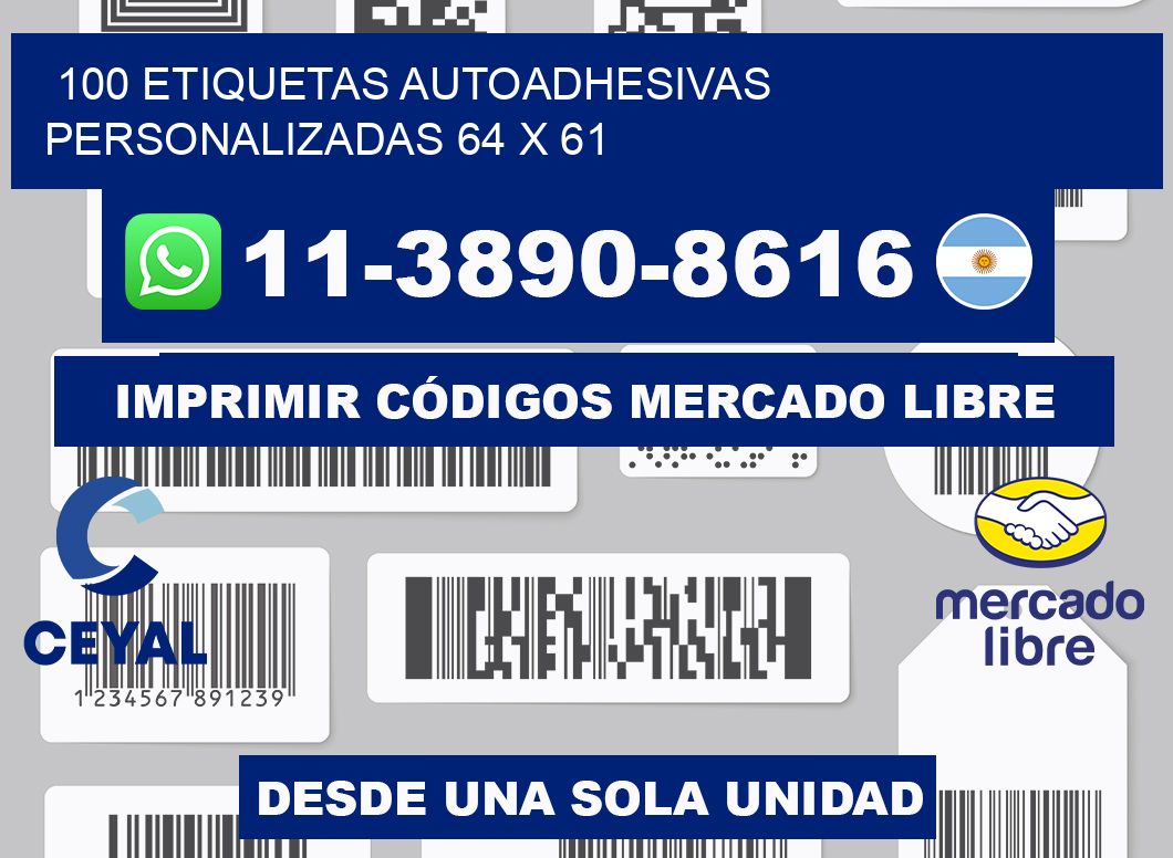 100 Etiquetas autoadhesivas personalizadas 64 x 61