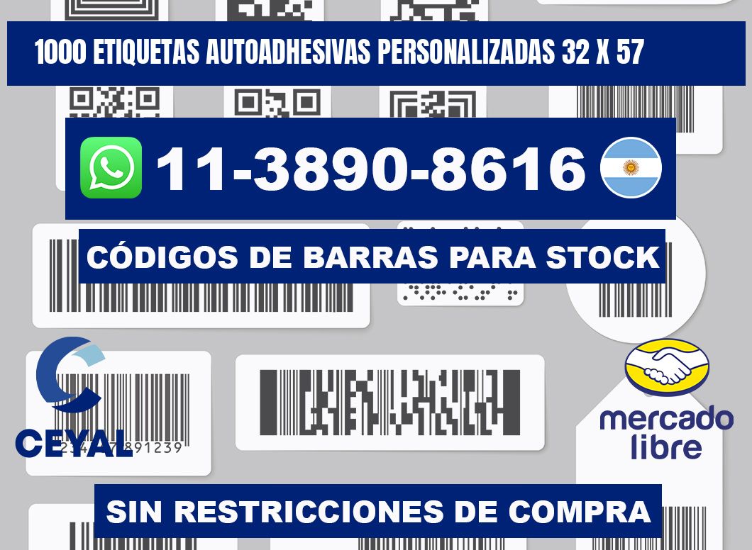 1000 Etiquetas autoadhesivas personalizadas 32 x 57