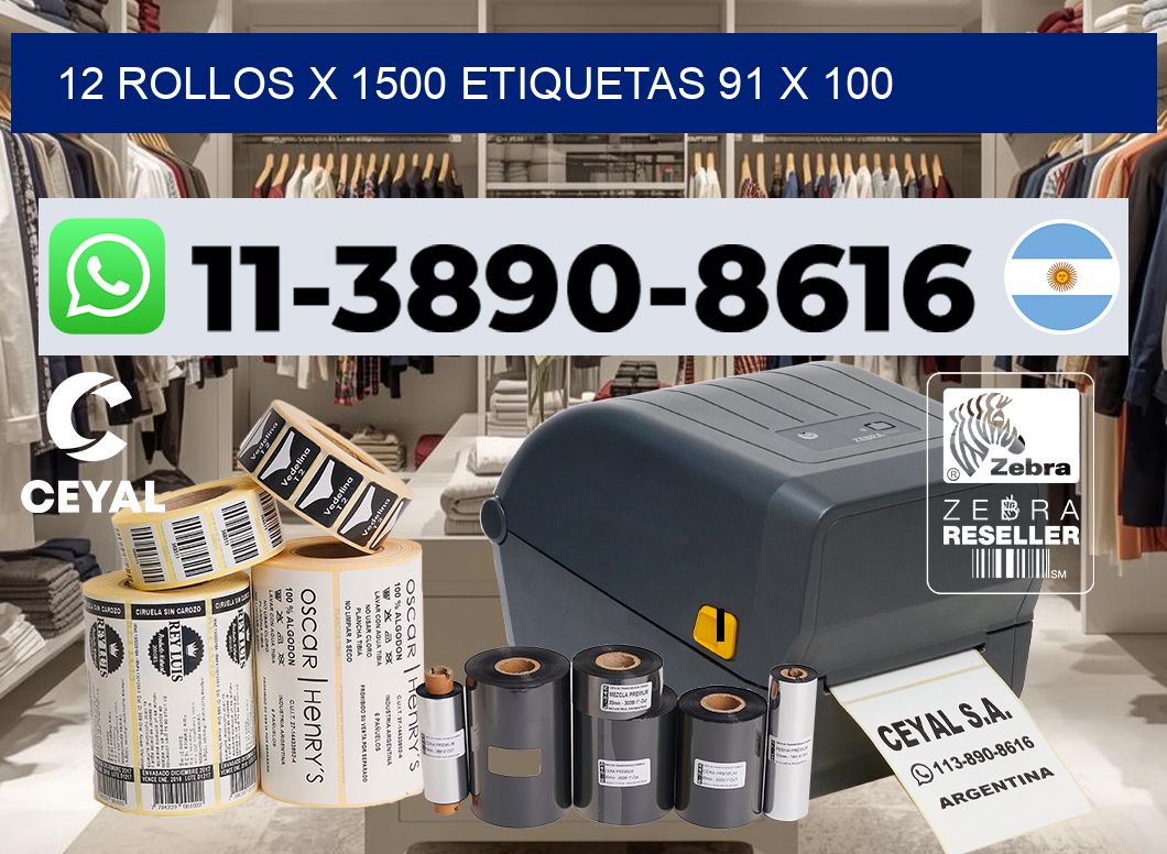 12 rollos x 1500 etiquetas 91 x 100