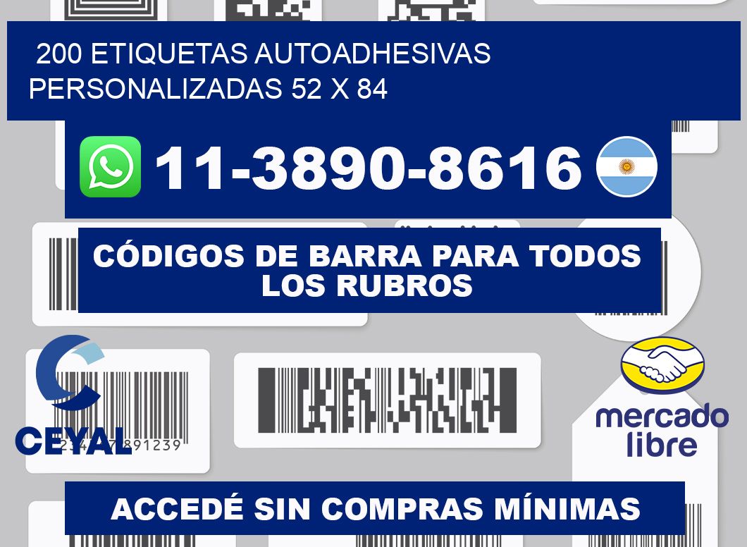 200 Etiquetas autoadhesivas personalizadas 52 x 84
