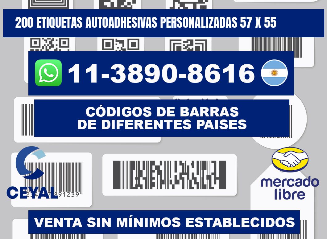 200 Etiquetas autoadhesivas personalizadas 57 x 55