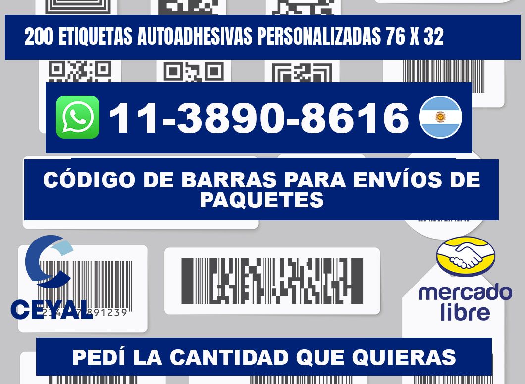 200 Etiquetas autoadhesivas personalizadas 76 x 32