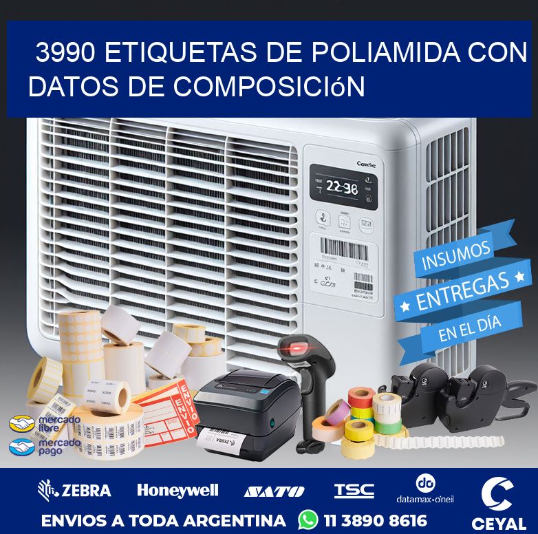 3990 Etiquetas de poliamida con datos de composición
