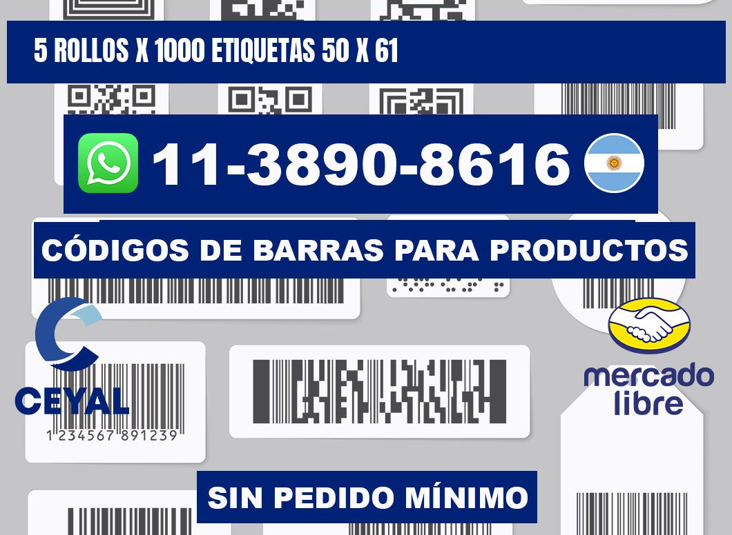 5 rollos x 1000 etiquetas 50 x 61