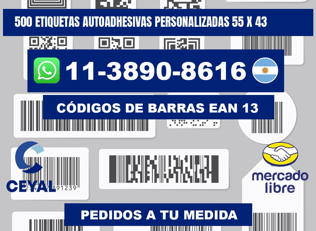 500 Etiquetas autoadhesivas personalizadas 55 x 43