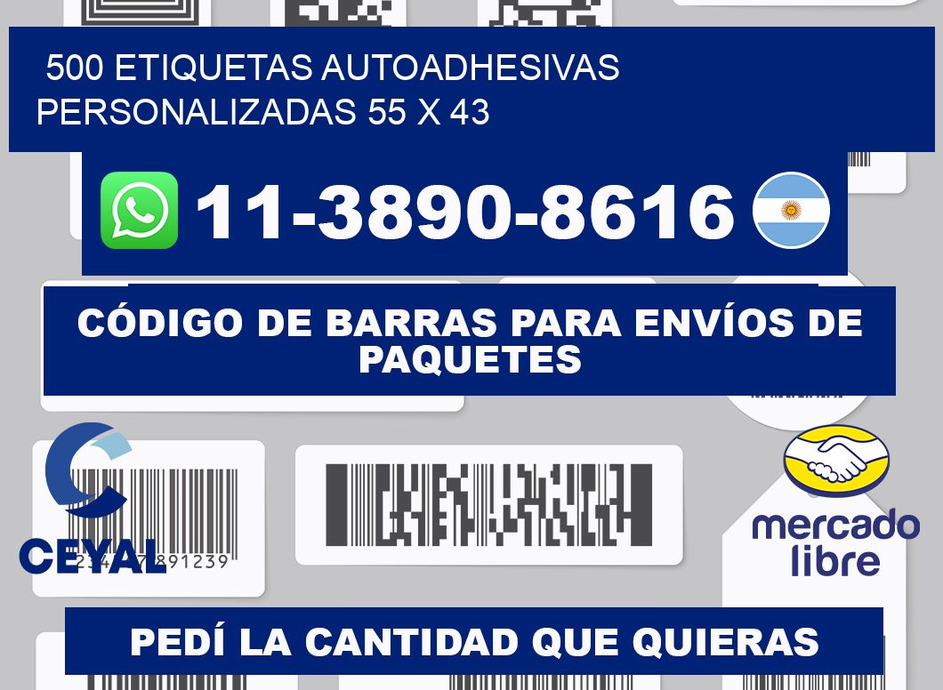 500 Etiquetas autoadhesivas personalizadas 55 x 43