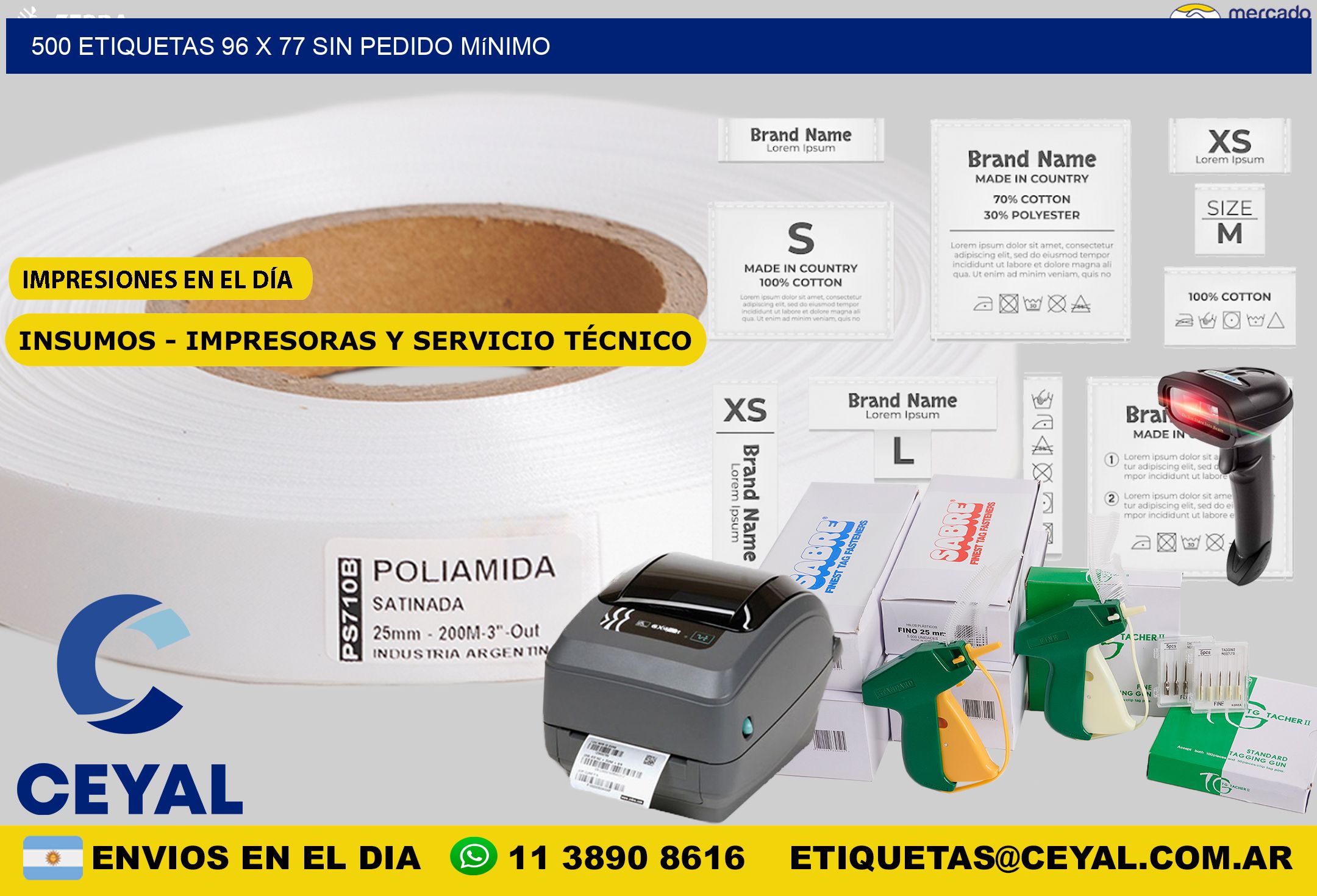 500 etiquetas 96 x 77 Sin pedido mínimo