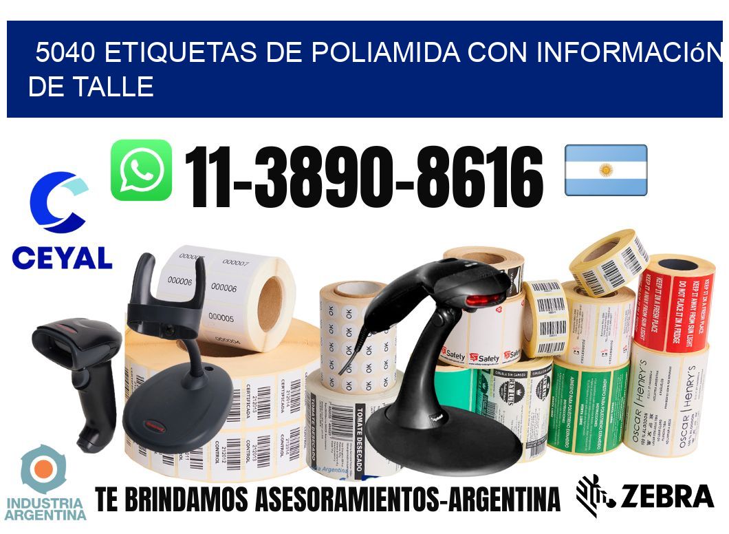 5040 Etiquetas de poliamida con información de talle