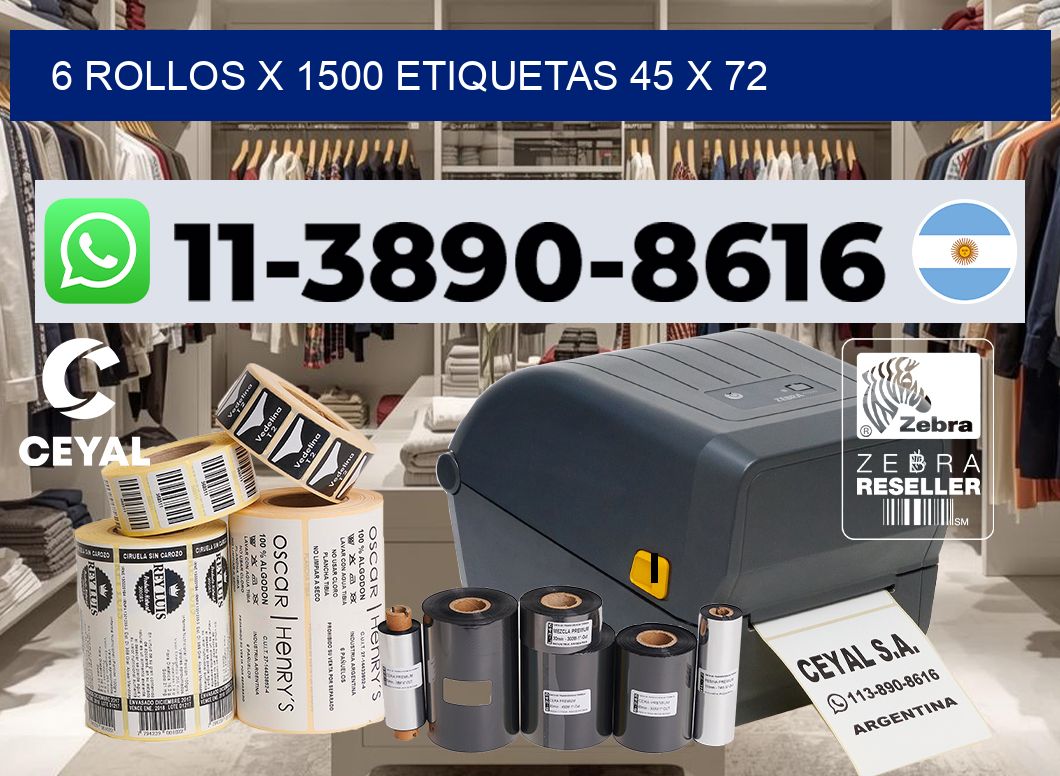 6 rollos x 1500 etiquetas 45 x 72