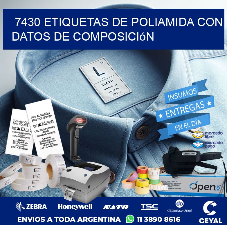 7430 Etiquetas de poliamida con datos de composición
