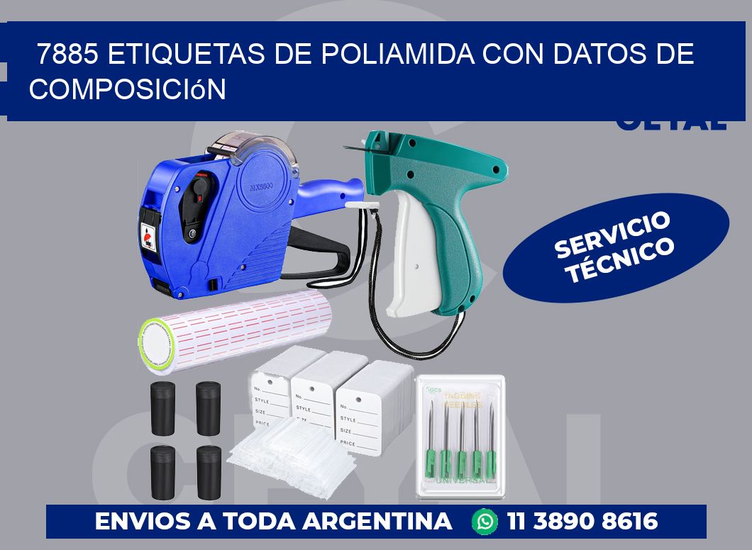 7885 Etiquetas de poliamida con datos de composición