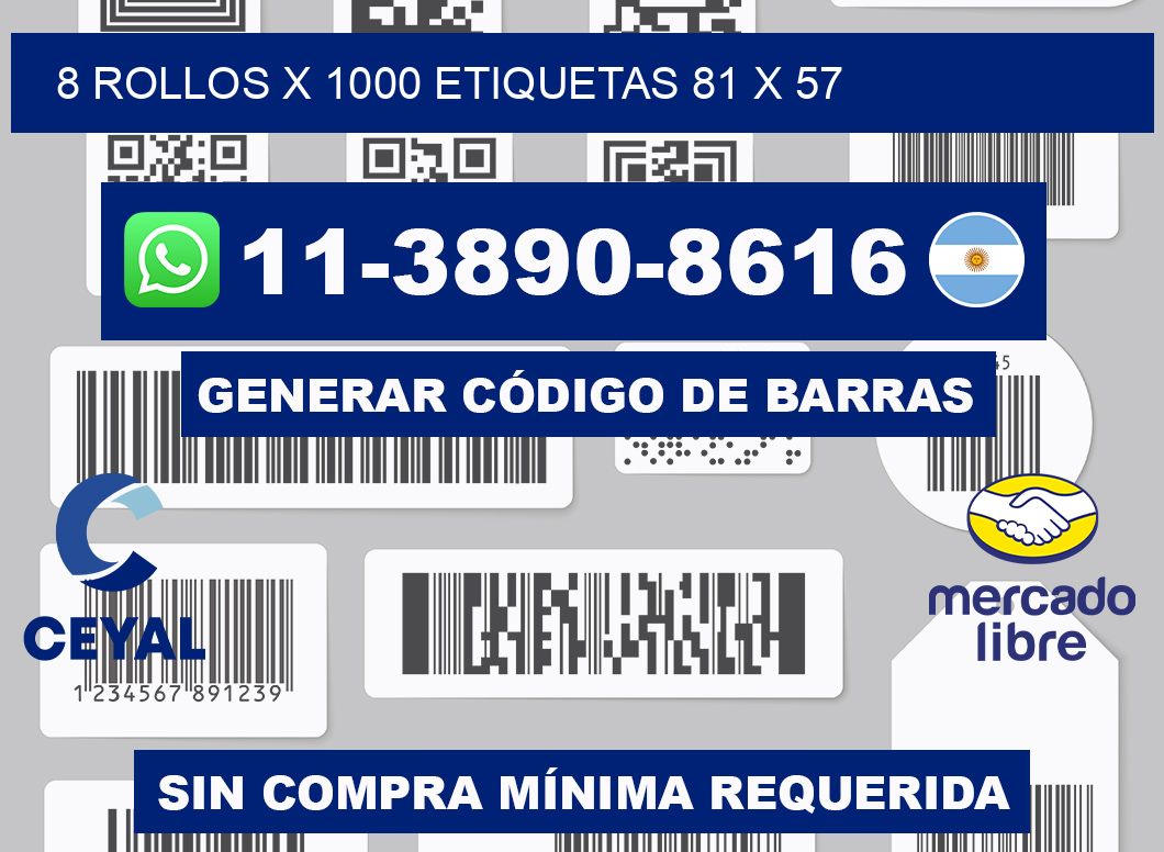8 rollos x 1000 etiquetas 81 x 57
