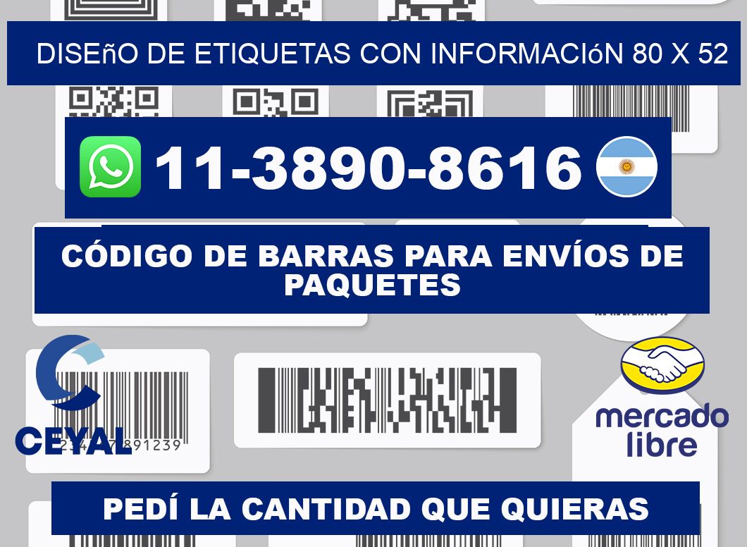 diseño de etiquetas con información 80 x 52