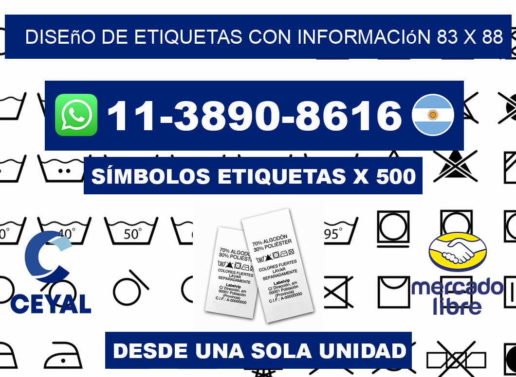 diseño de etiquetas con información 83 x 88