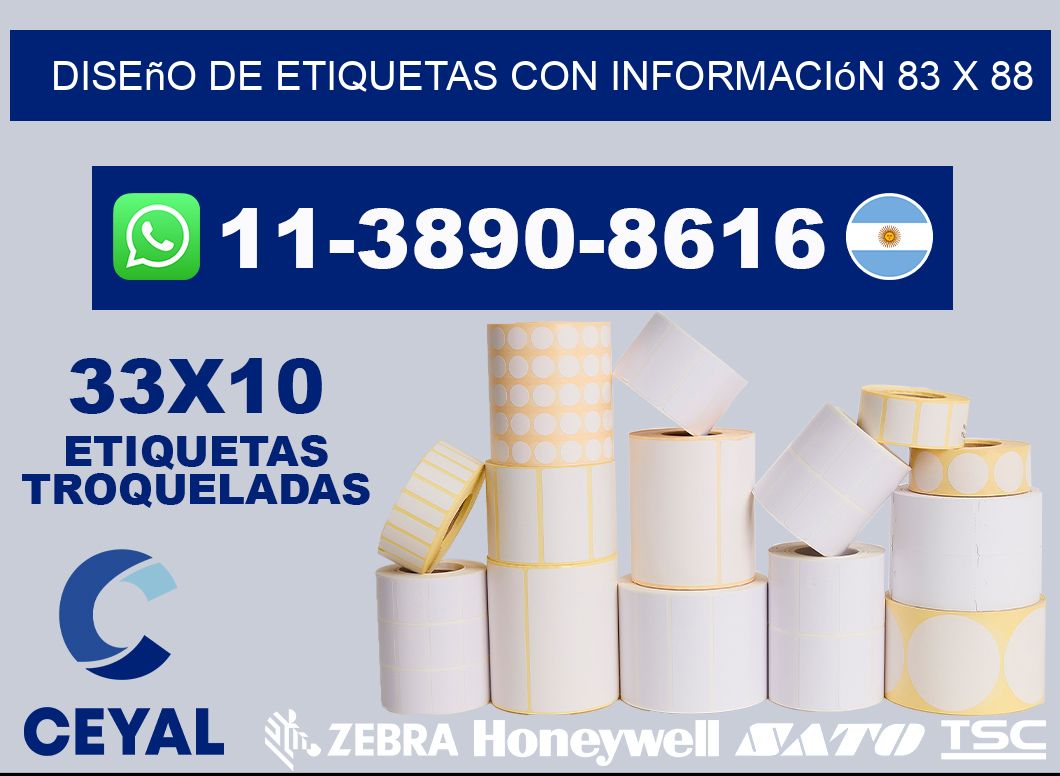 diseño de etiquetas con información 83 x 88