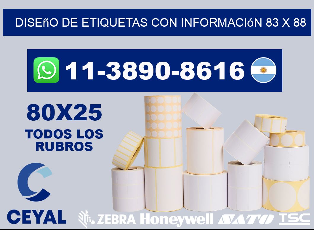 diseño de etiquetas con información 83 x 88