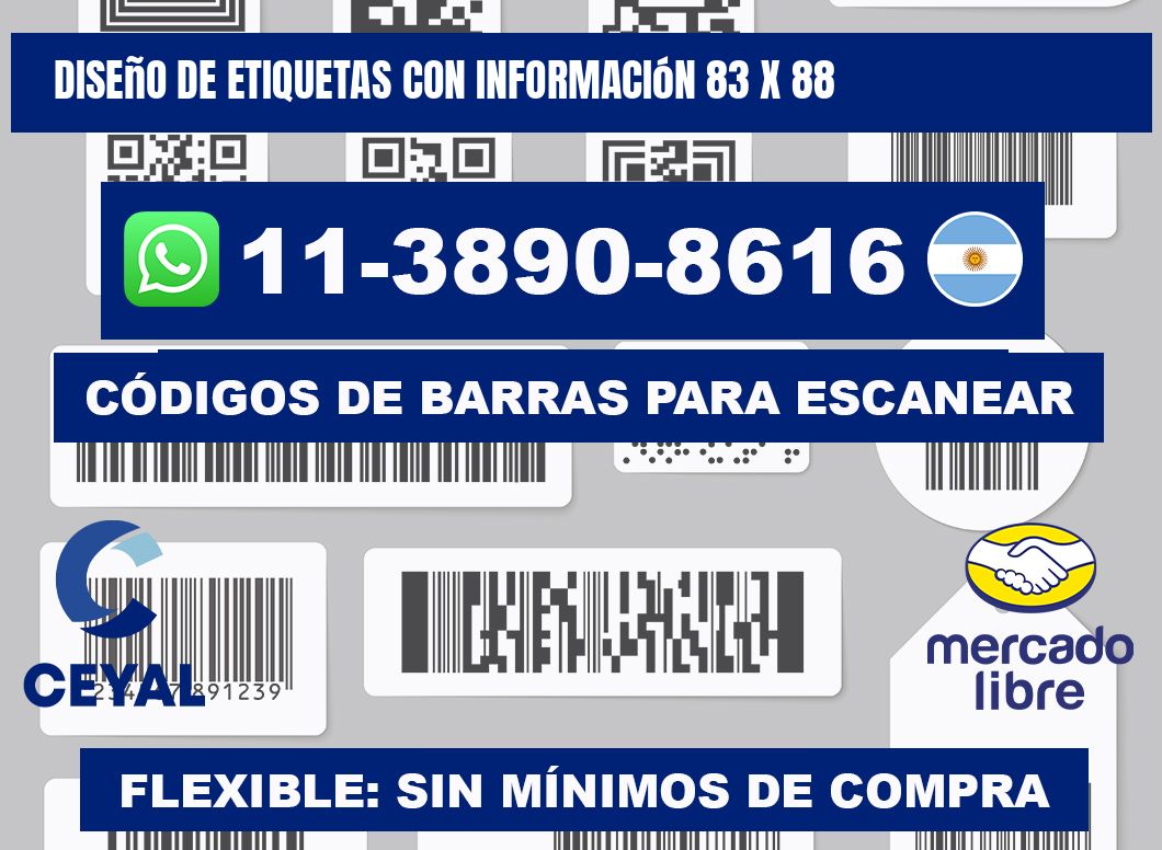diseño de etiquetas con información 83 x 88