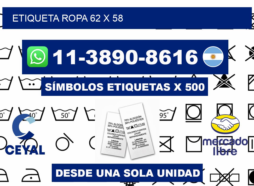 etiqueta ropa 62 x 58