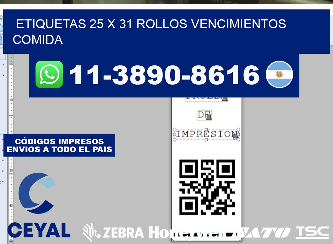 etiquetas 25 x 31 rollos vencimientos comida