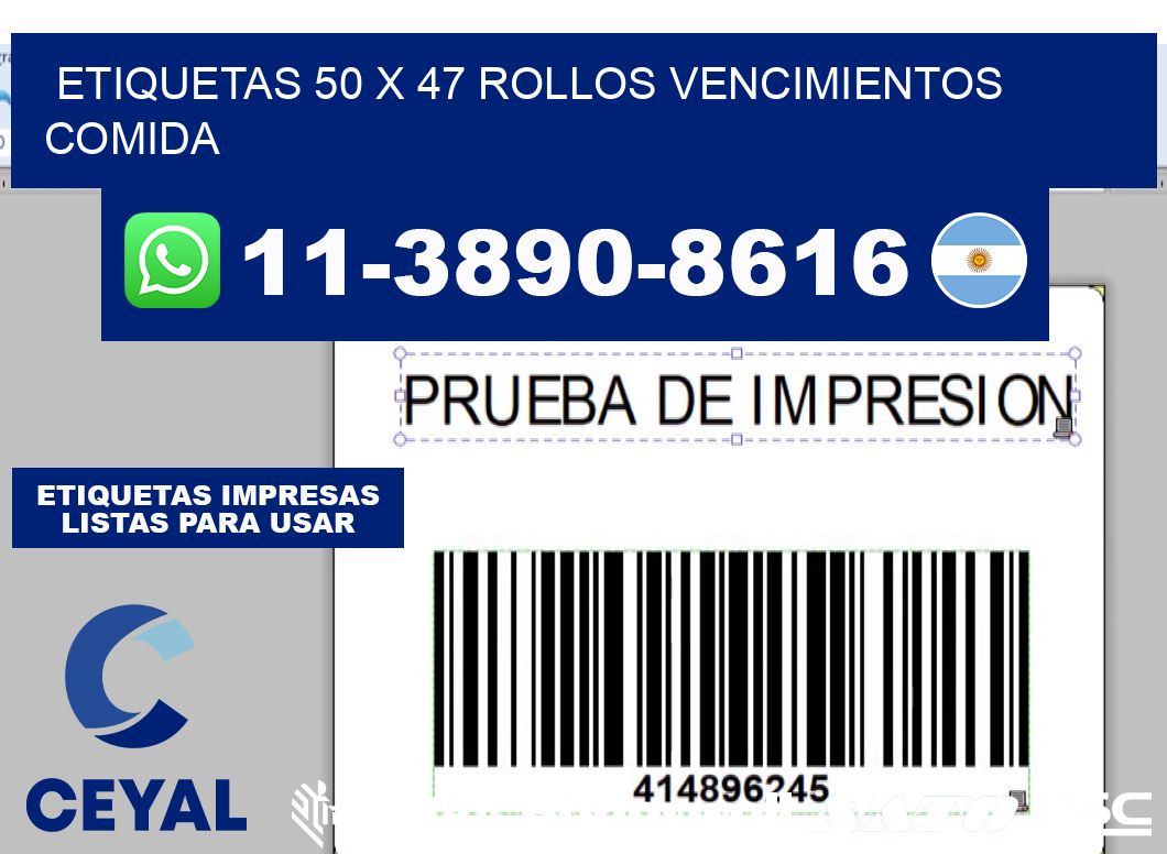 etiquetas 50 x 47 rollos vencimientos comida