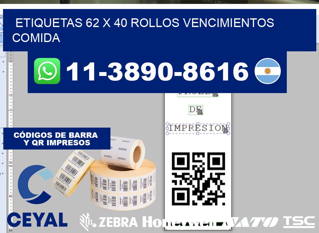 etiquetas 62 x 40 rollos vencimientos comida