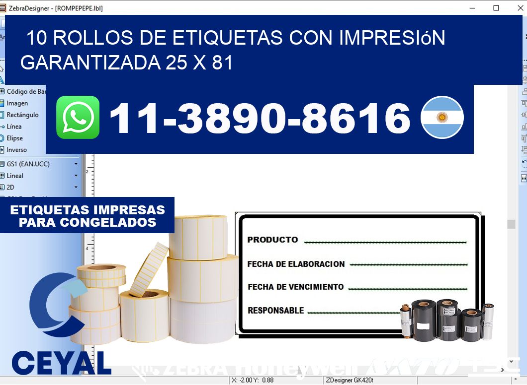 10 rollos de etiquetas con impresión garantizada 25 x 81