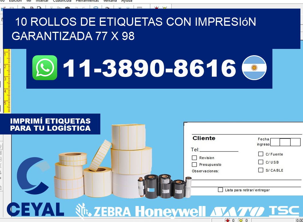 10 rollos de etiquetas con impresión garantizada 77 x 98