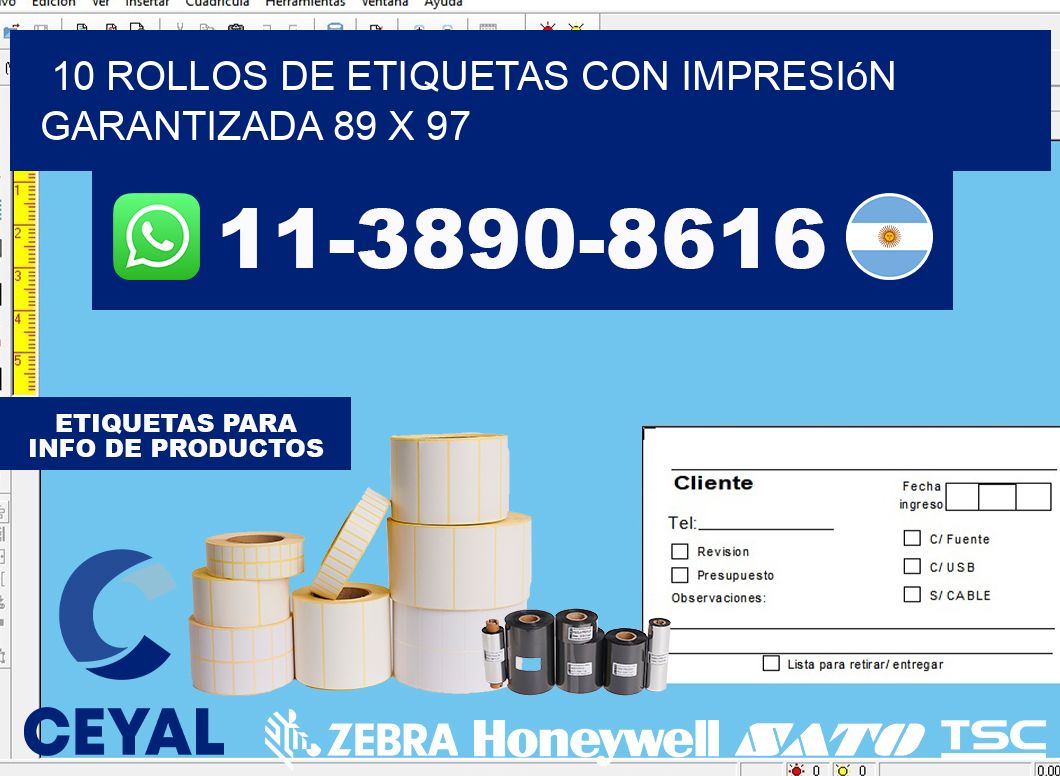 10 rollos de etiquetas con impresión garantizada 89 x 97