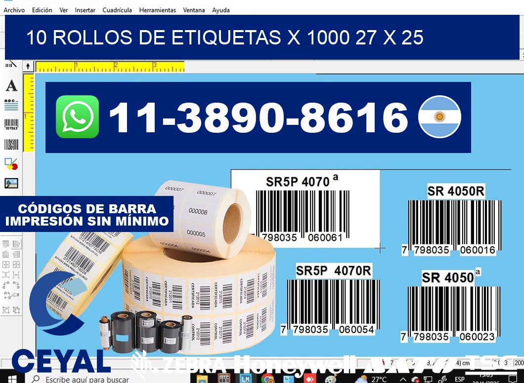 10 rollos de etiquetas x 1000 27 x 25
