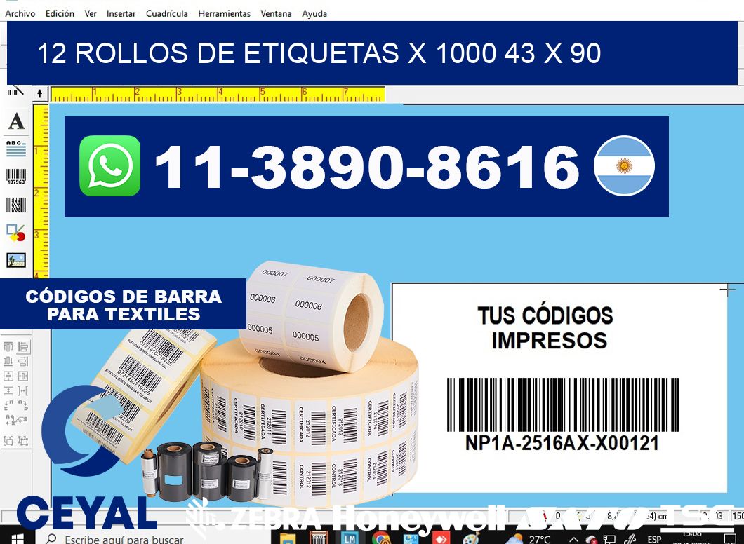 12 rollos de etiquetas x 1000 43 x 90