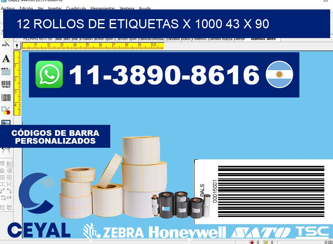 12 rollos de etiquetas x 1000 43 x 90