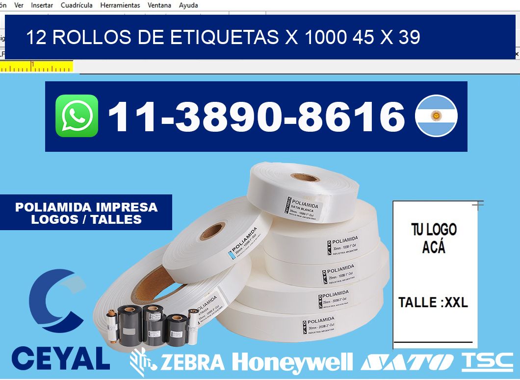 12 rollos de etiquetas x 1000 45 x 39