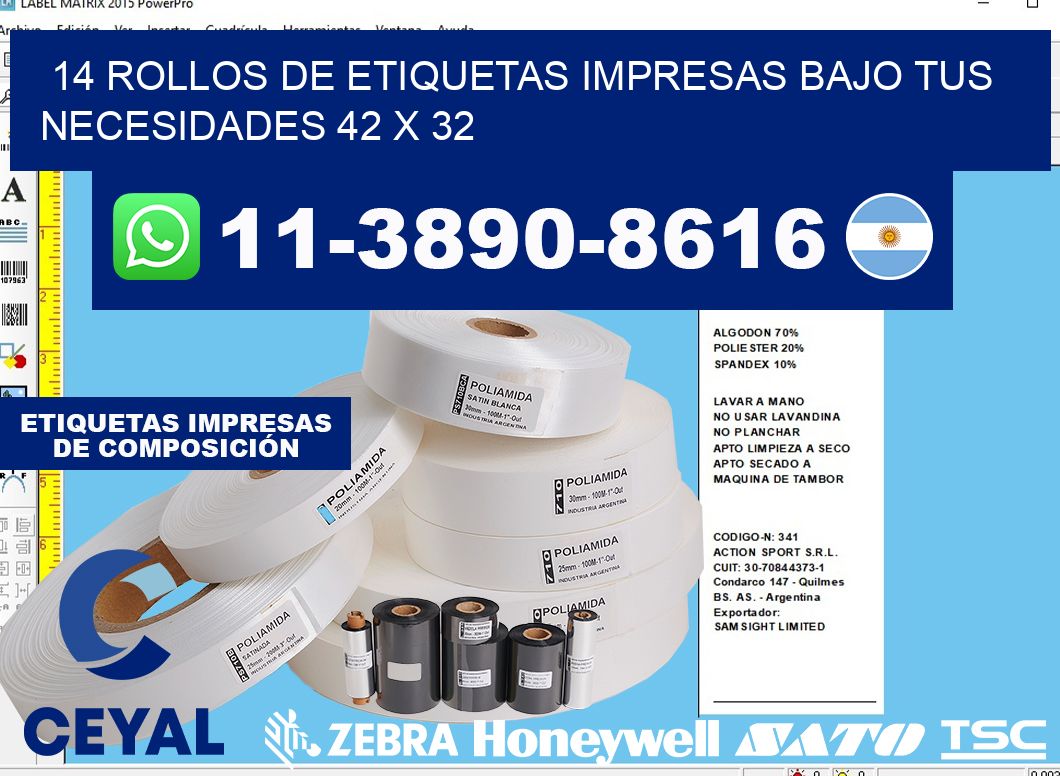 14 rollos de etiquetas impresas bajo tus necesidades 42 x 32