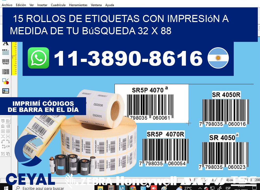15 rollos de etiquetas con impresión a medida de tu búsqueda 32 x 88