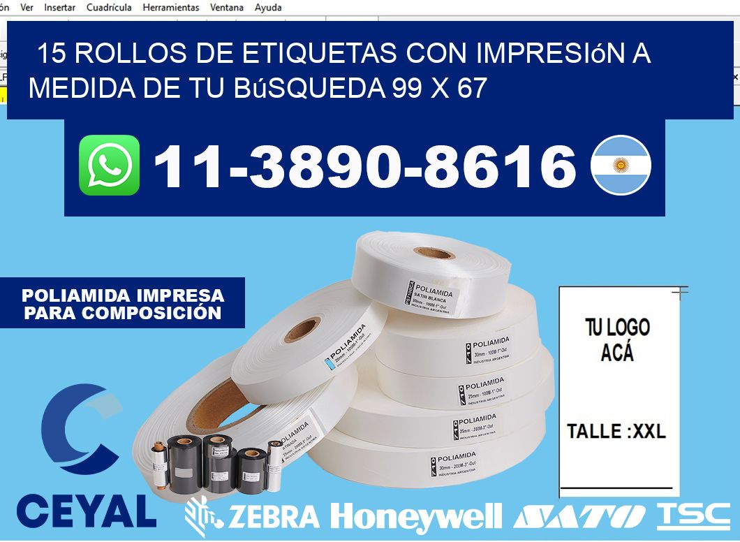 15 rollos de etiquetas con impresión a medida de tu búsqueda 99 x 67