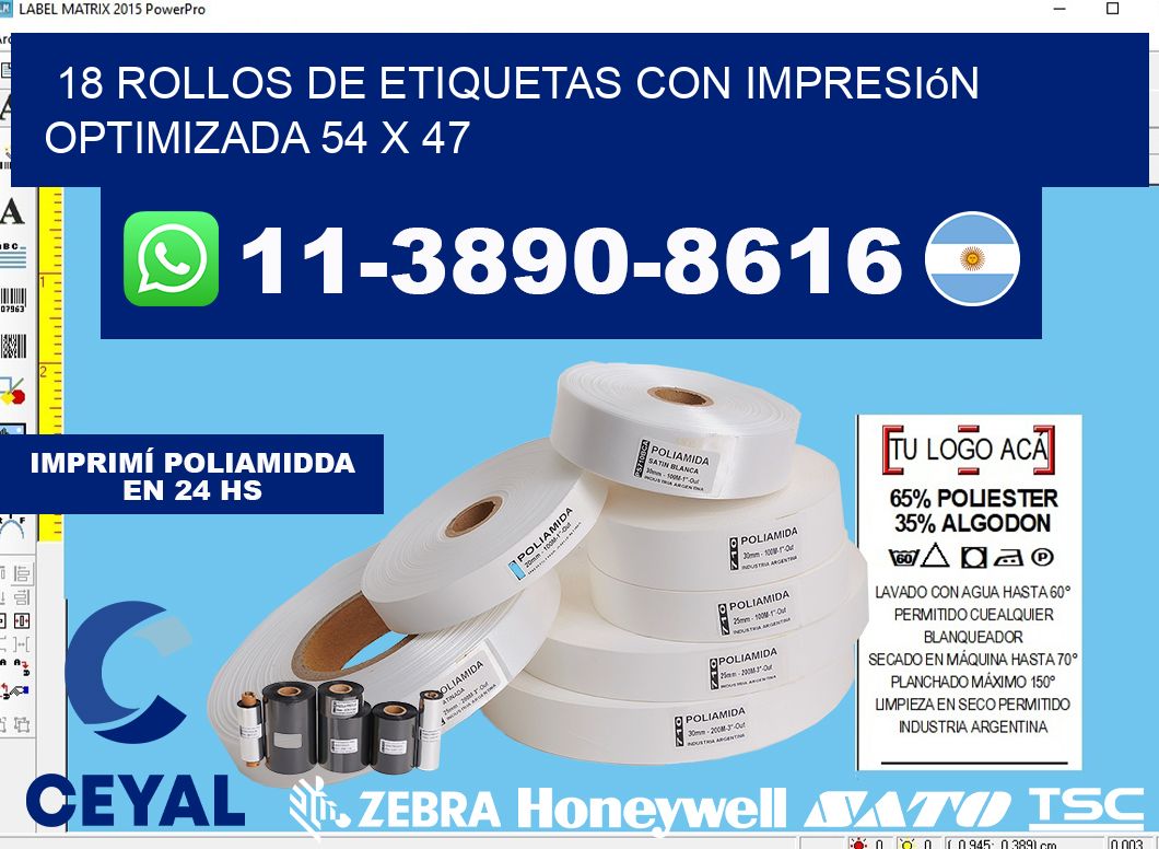 18 rollos de etiquetas con impresión optimizada 54 x 47
