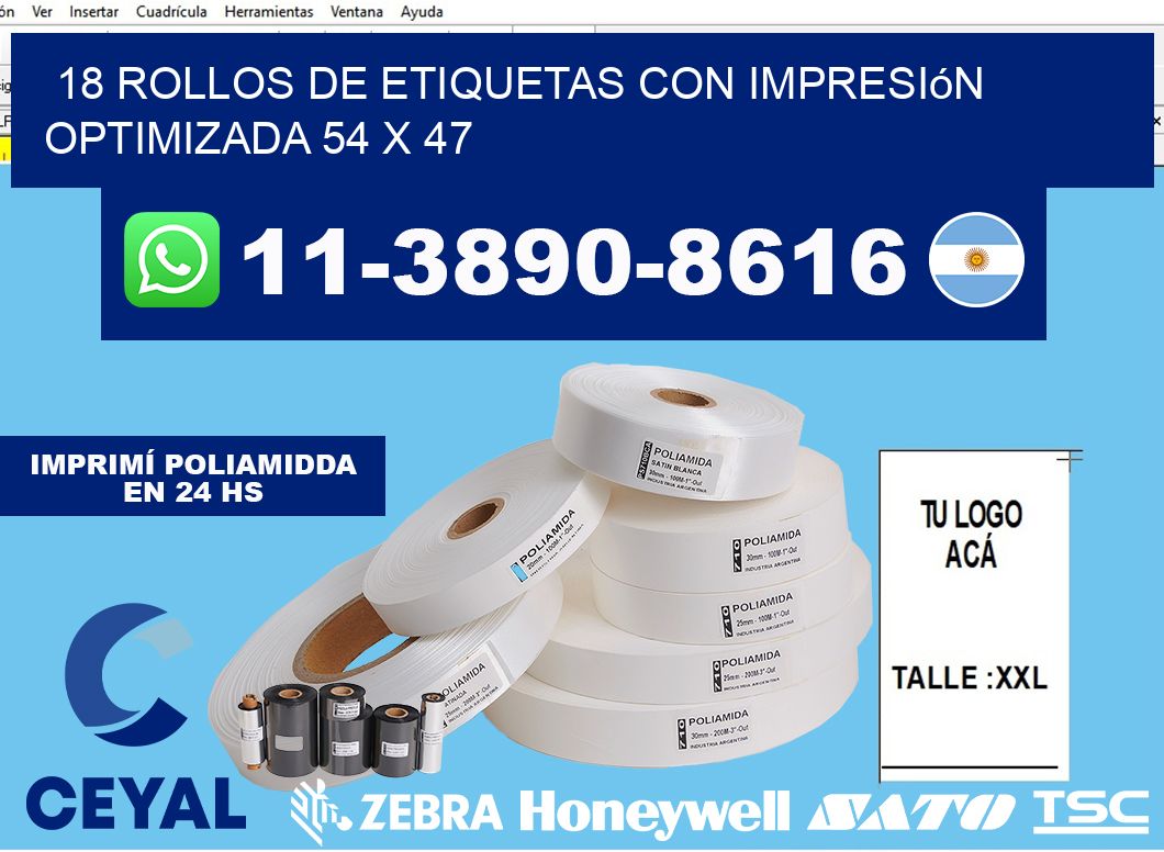18 rollos de etiquetas con impresión optimizada 54 x 47