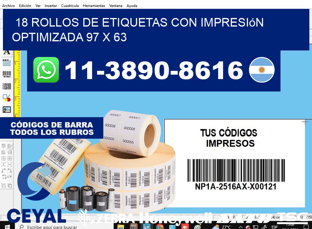 18 rollos de etiquetas con impresión optimizada 97 x 63