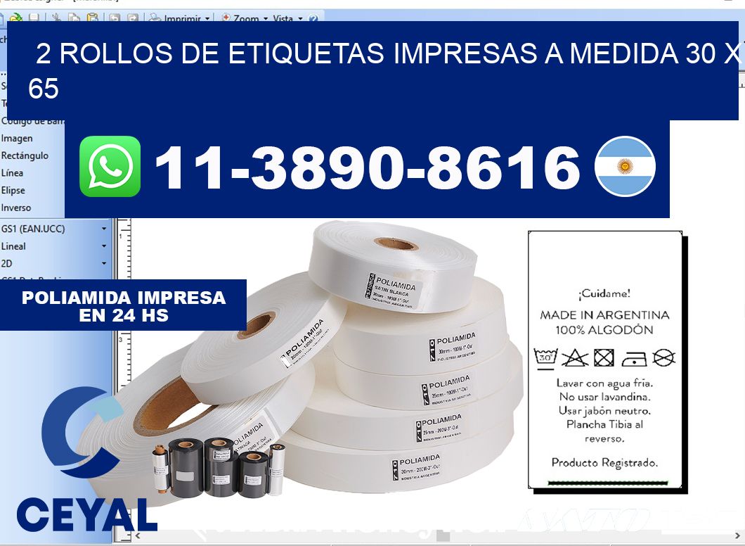 2 rollos de etiquetas impresas a medida 30 x 65