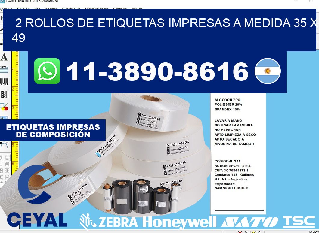 2 rollos de etiquetas impresas a medida 35 x 49