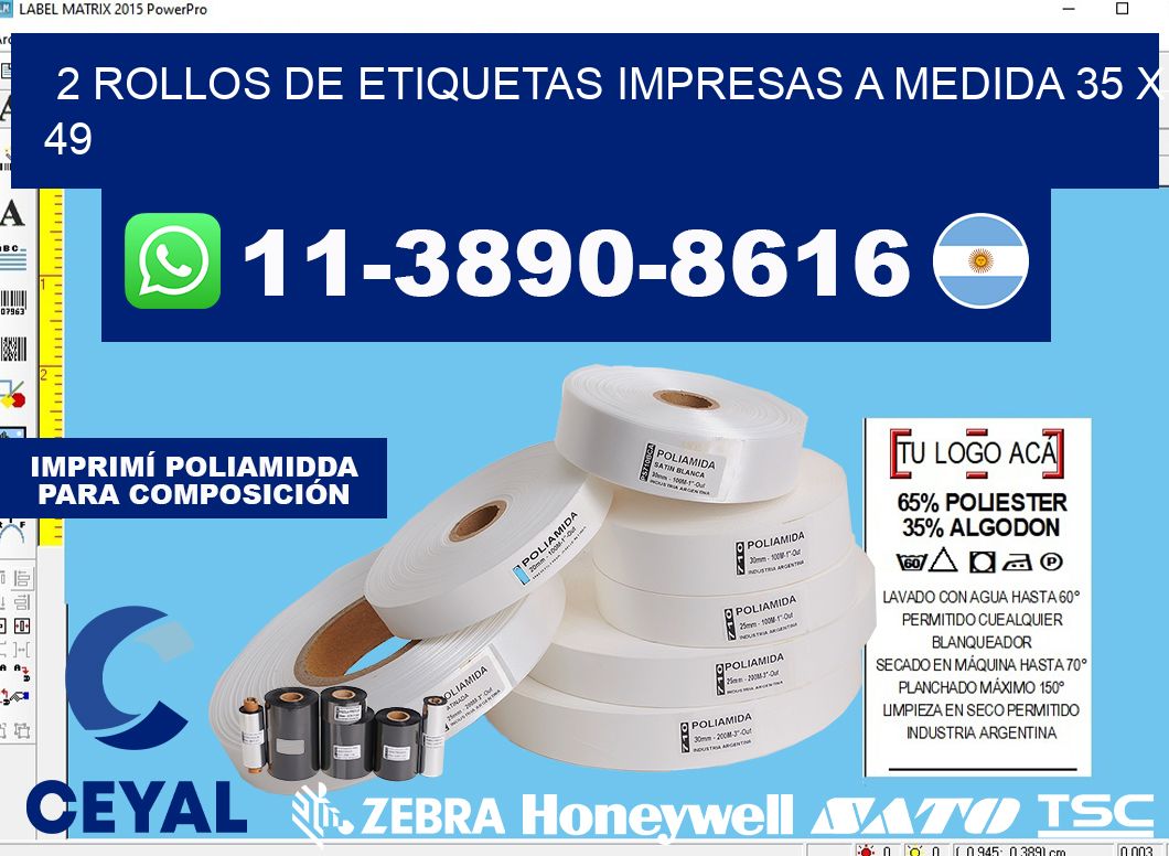 2 rollos de etiquetas impresas a medida 35 x 49