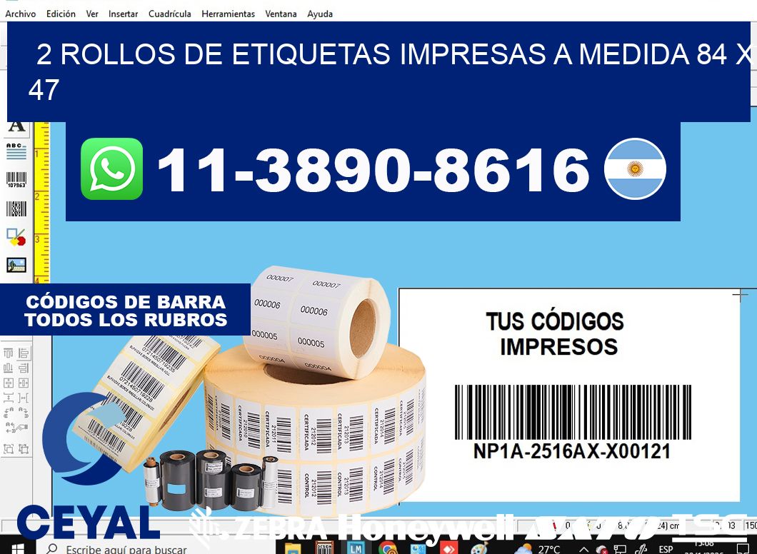 2 rollos de etiquetas impresas a medida 84 x 47