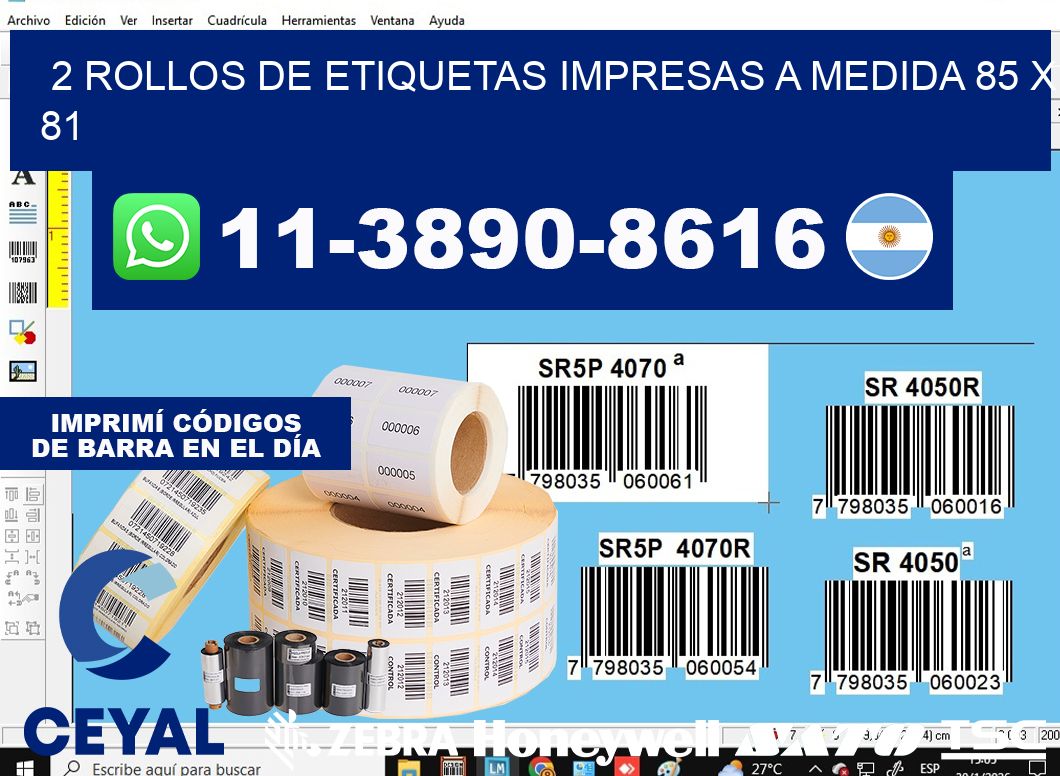 2 rollos de etiquetas impresas a medida 85 x 81
