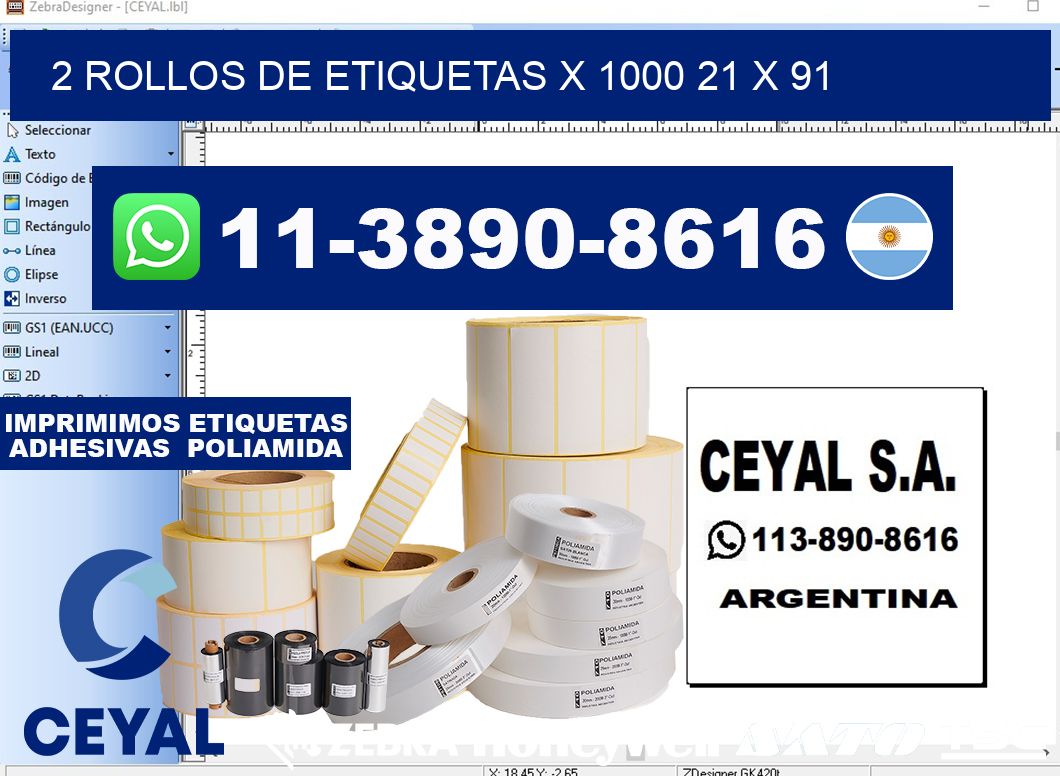 2 rollos de etiquetas x 1000 21 x 91