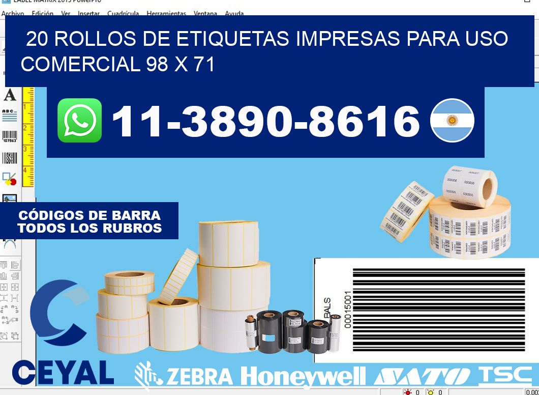 20 rollos de etiquetas impresas para uso comercial 98 x 71