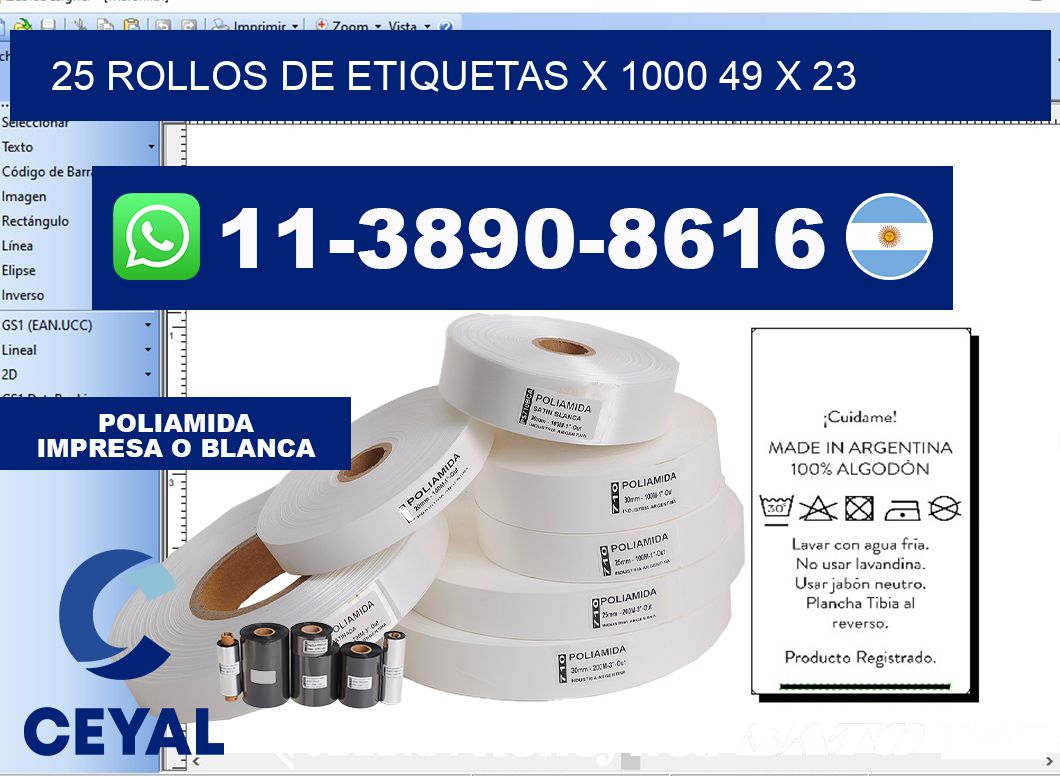 25 rollos de etiquetas x 1000 49 x 23