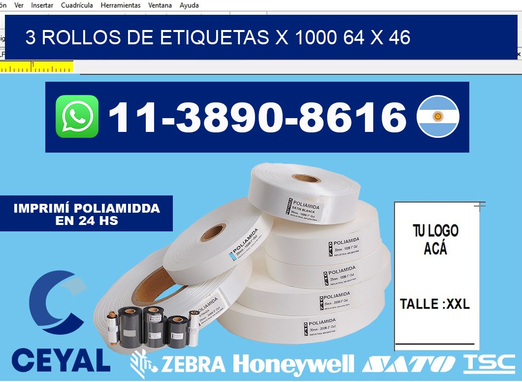 3 rollos de etiquetas x 1000 64 x 46
