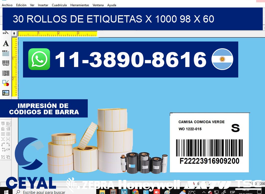 30 rollos de etiquetas x 1000 98 x 60