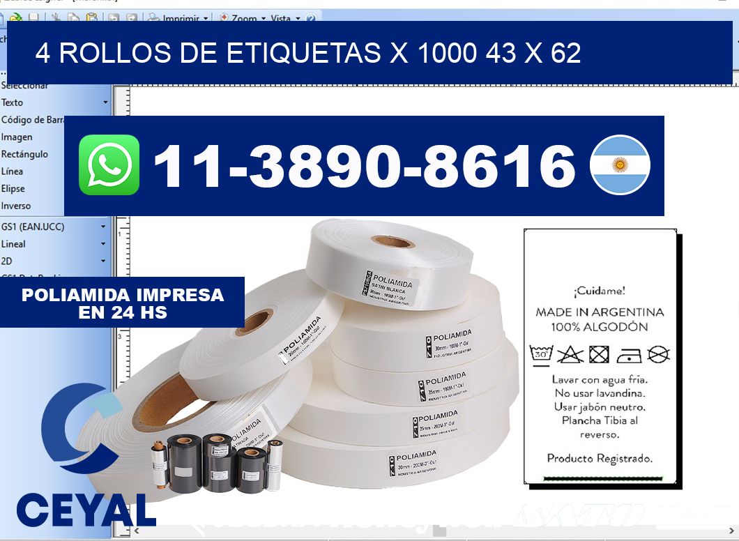 4 rollos de etiquetas x 1000 43 x 62