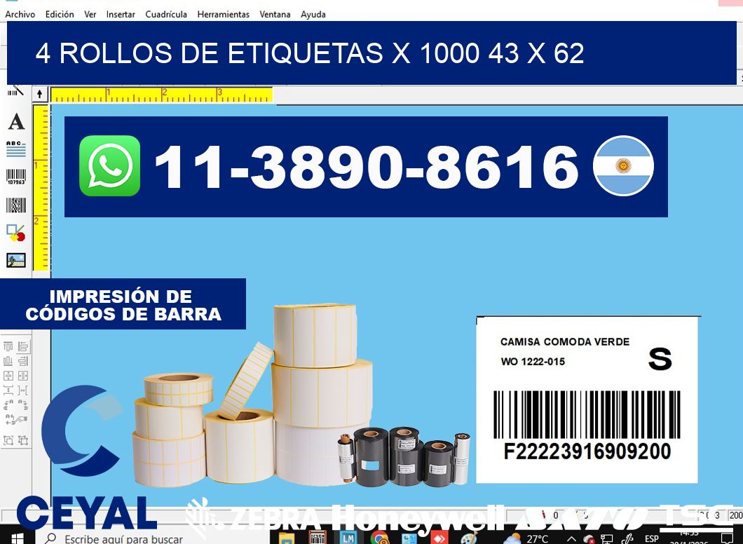 4 rollos de etiquetas x 1000 43 x 62